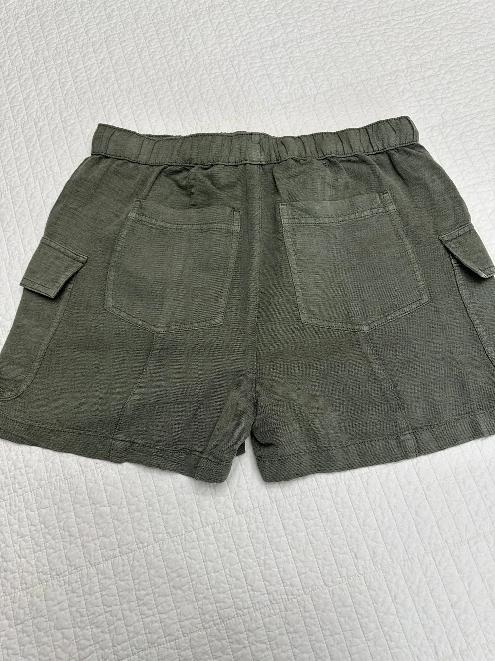 Nicole Miller Medium Linen Blend Olive Green Women's Cargo Drawstring Shorts